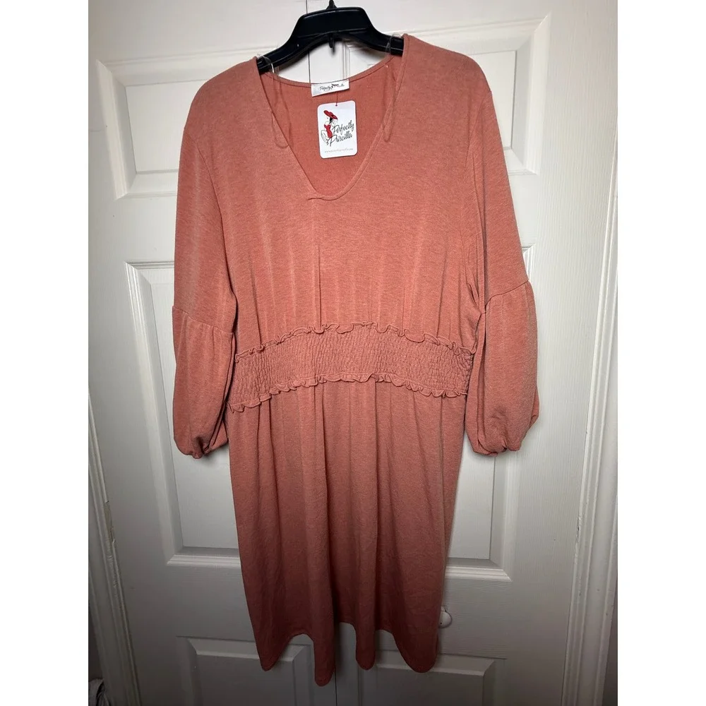 Perfectly Priscilla‎ Close Your Eyes Dress Salmon Pink Smocked Waist 3XL NEW